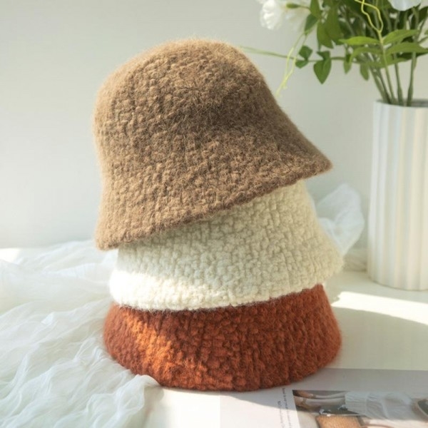 Plush Lamb Wool Hat Fisherman Hat Wool Bucket Hat woolen Cashmere Basin Hat For Women