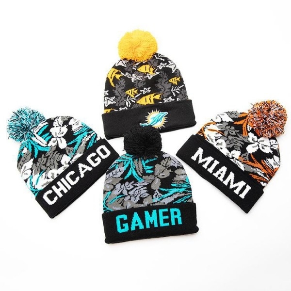 Women Custom Jacquard Knitted Beanie Mens Pom Pom Beanies Manufacturers Supply