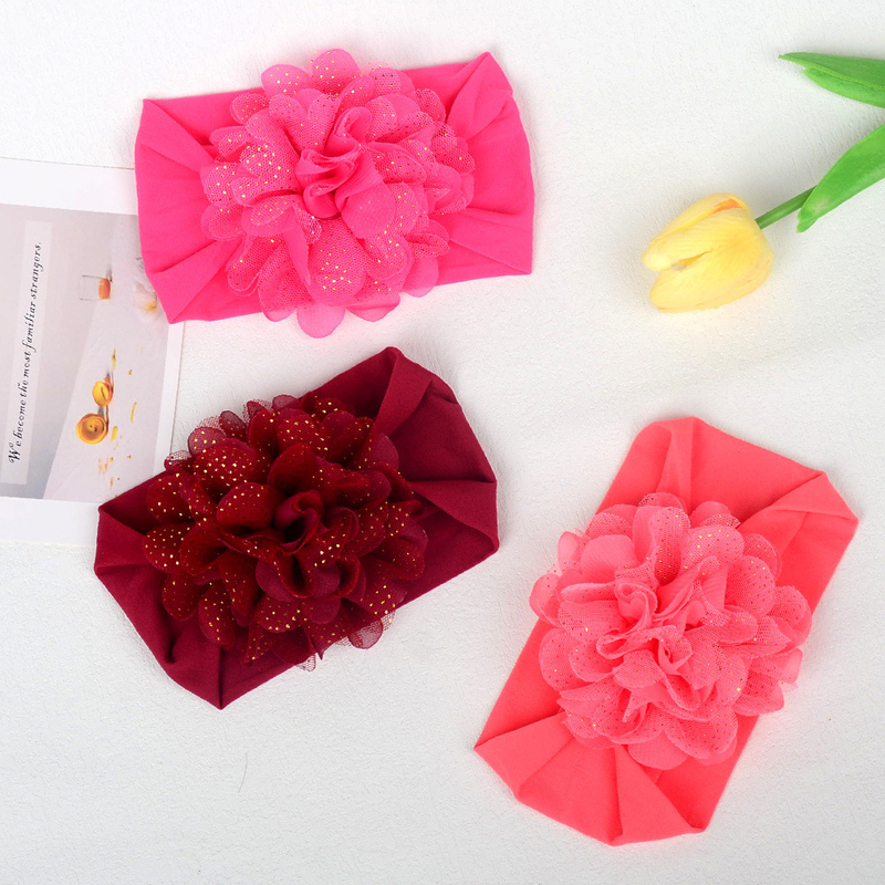Solid Color Soft Nylon Baby Headband Mesh Chiffon Flower Headband For baby