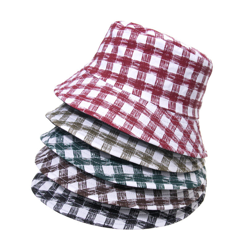 Plaid Fisherman Hat Summer Outdoor Travel Sunscreen Sunshade Double-Sided Bucket Hat