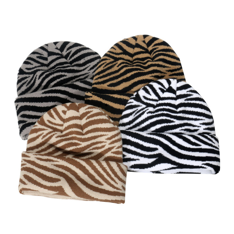 Casual Versatile Striped Zebra Print Thermal Knit Hat for women